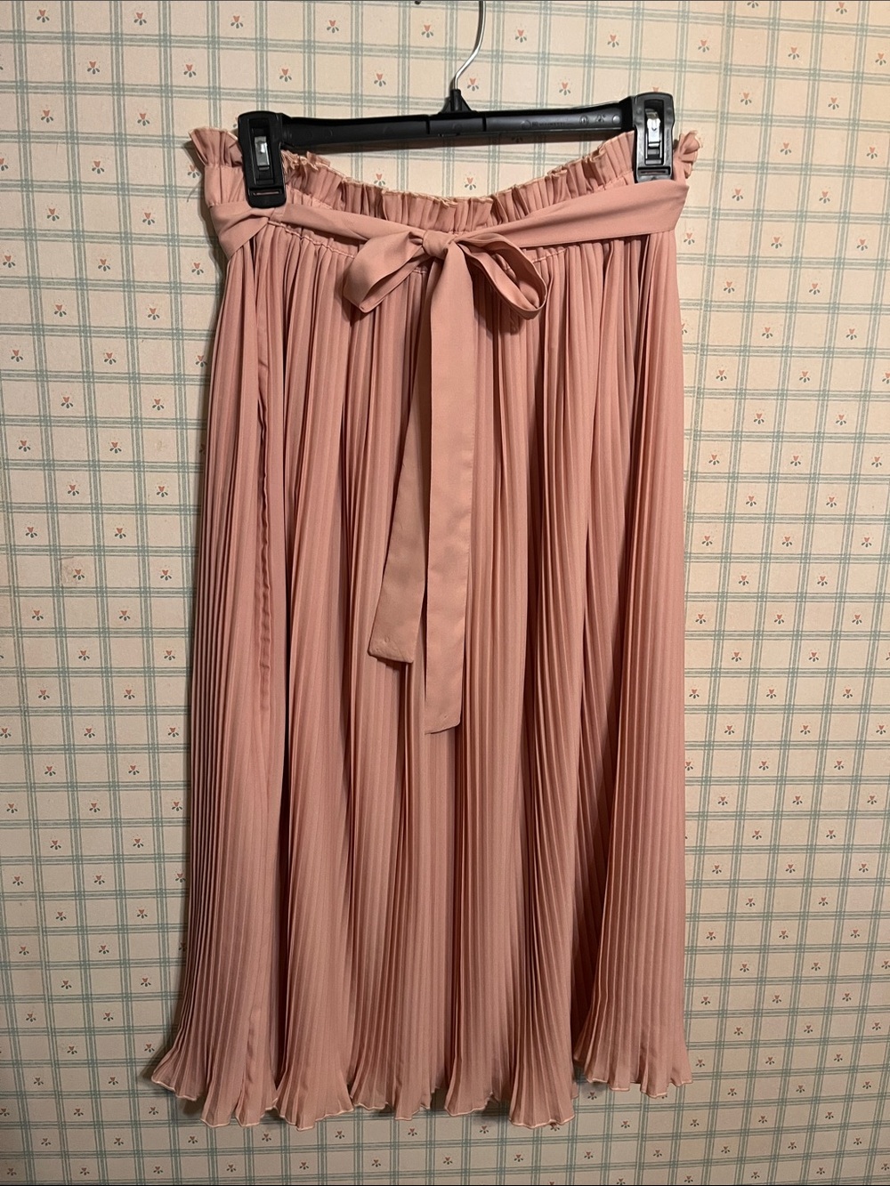 Pleated Tie-Waist Midi Skirt - Dusty Rose